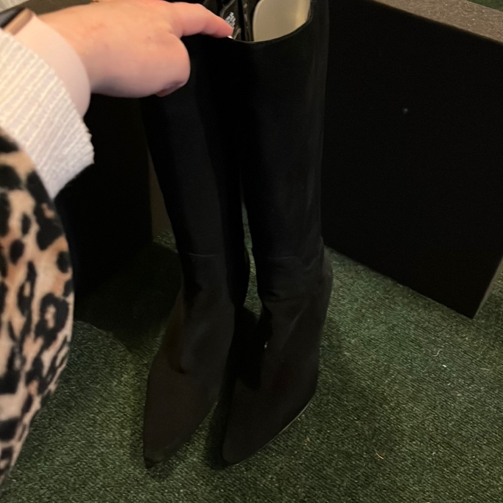 Chaps, black heeled boots, size 8.5